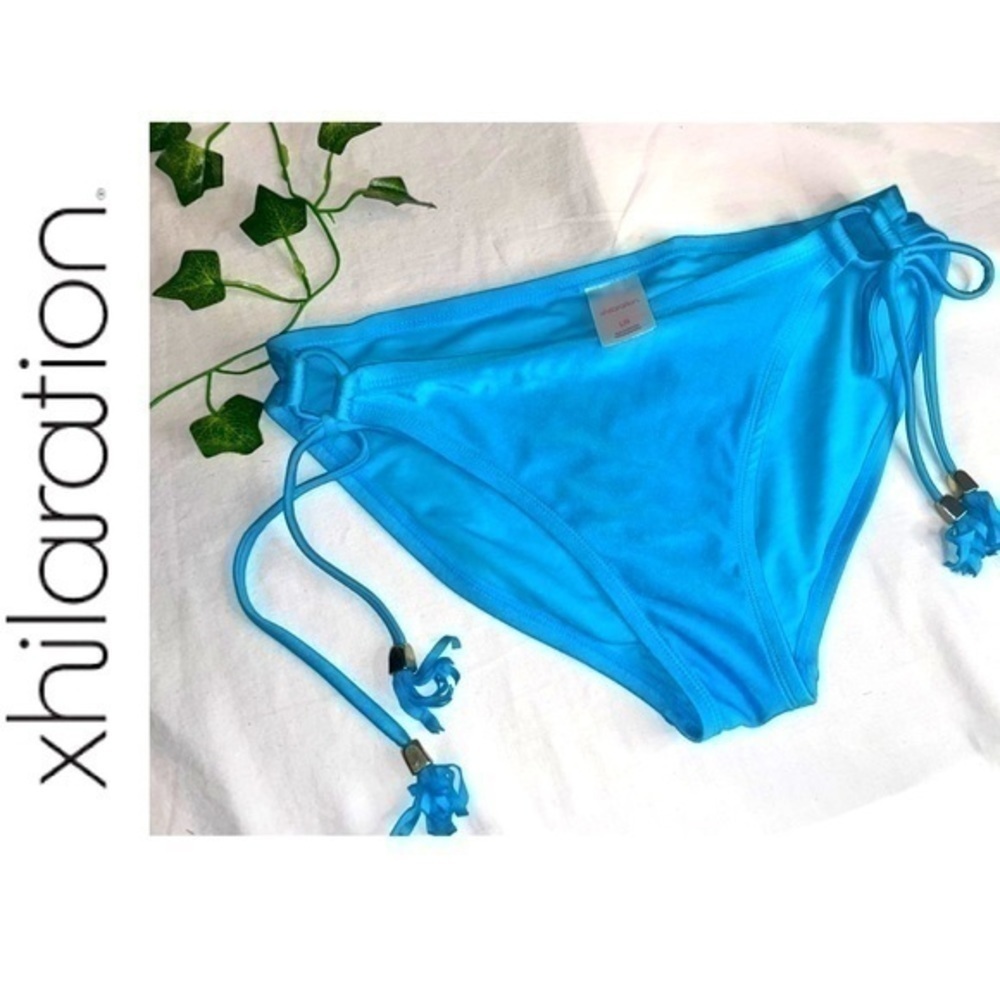 XHILARATION Women’s Bikini Bottoms Baby Blue With Side Tassels - Size Large